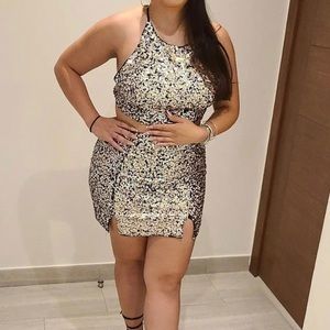 SEQUINED HALTER CROP TOP-MINI SKIRT